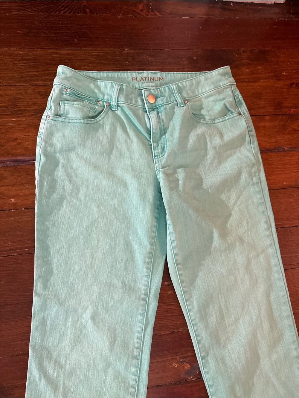 Chicos platinum skimmer teal blue straight leg pants size 2 - Picture 2 of 4